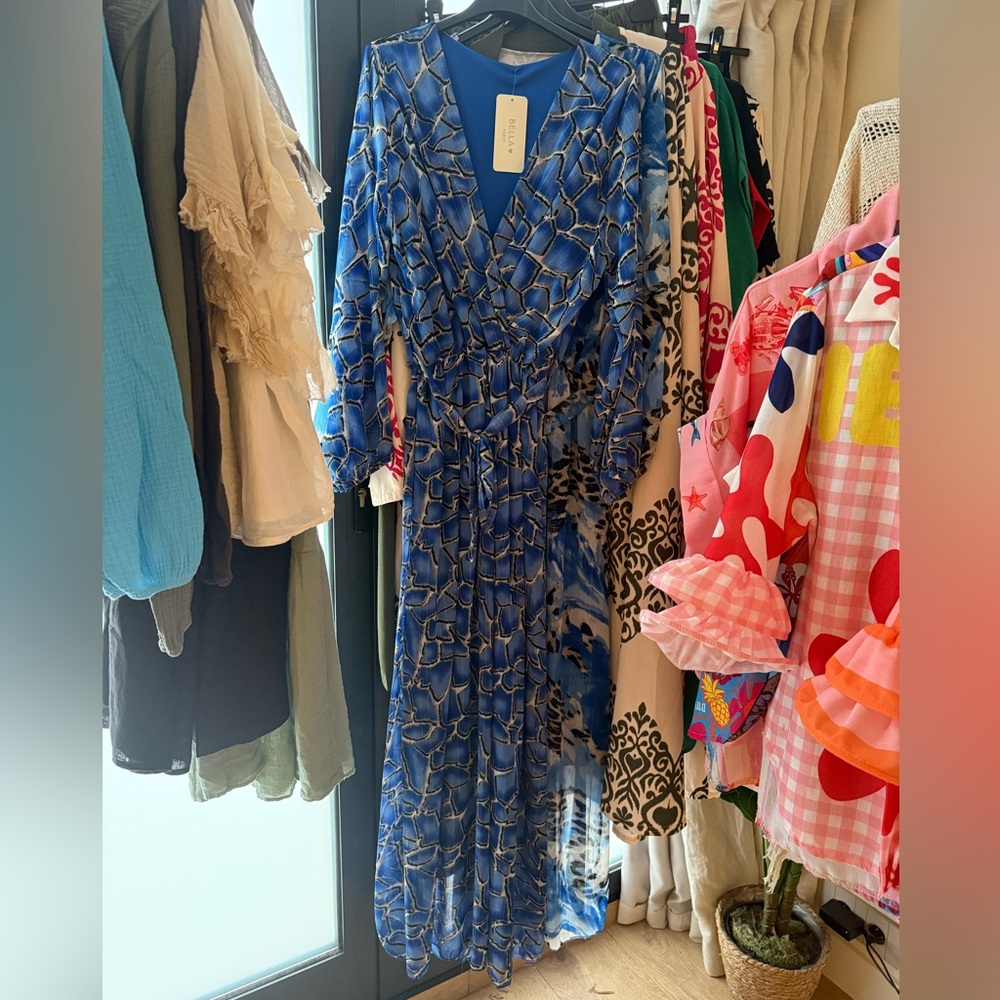 ShopEvelynne Blue V-Neck Bishop Sleeve Gown MADE IN FRANCE